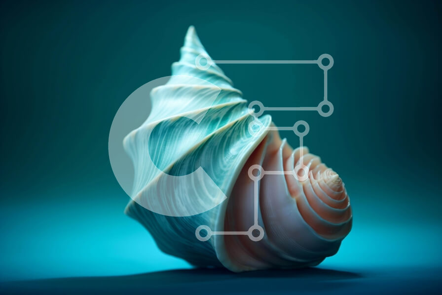 Intra Συλλεκτικό Ξύλινο Παζλ Plywood  4mm - Μεγάλο κέλυφος βογχών σε αφηρημένο μπλε φόντο Σε Ξύλινο Κουτί - Διαστάσεις: 10x10 cm – 25 κομμάτια