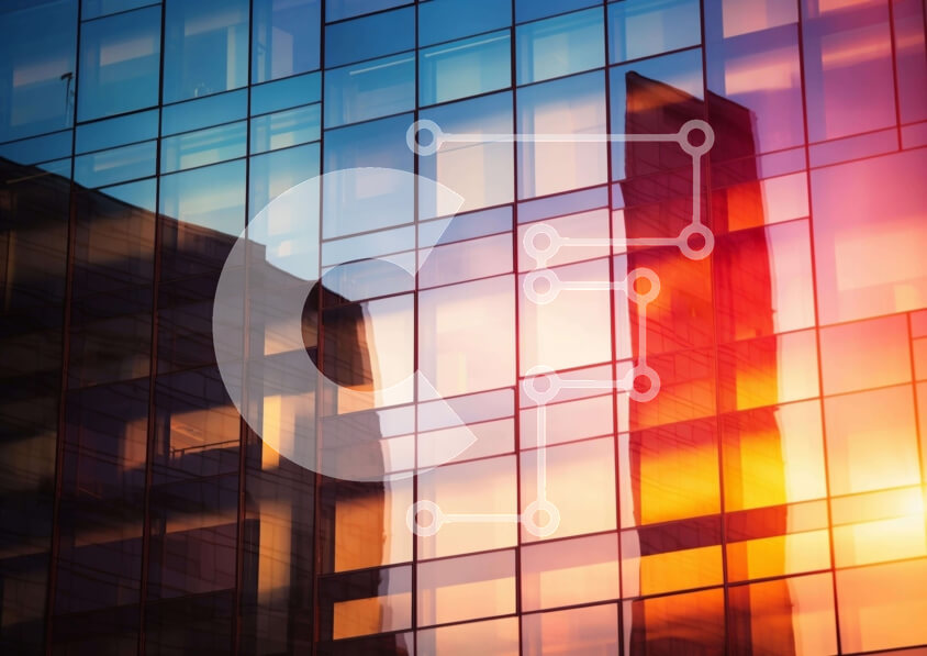 Intra Συλλεκτικό Ξύλινο Παζλ Plywood  4mm - Πολύχρωμο γυάλινο κτήριο στο ηλιοβασίλεμα Σε Ξύλινο Κουτί - Διαστάσεις Puzzle: 10x10 cm – 25 κομμάτια