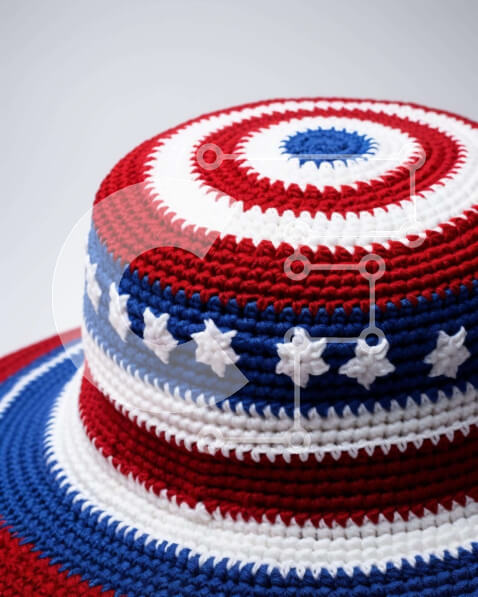 Intra Συλλεκτικό Ξύλινο Παζλ Plywood  4mm - Πατριωτικό καπέλο κροσέ με αστέρια και ρίγες Σε Ξύλινο Κουτί - Διαστάσεις Puzzle: 10x10 cm – 25 κομμάτια