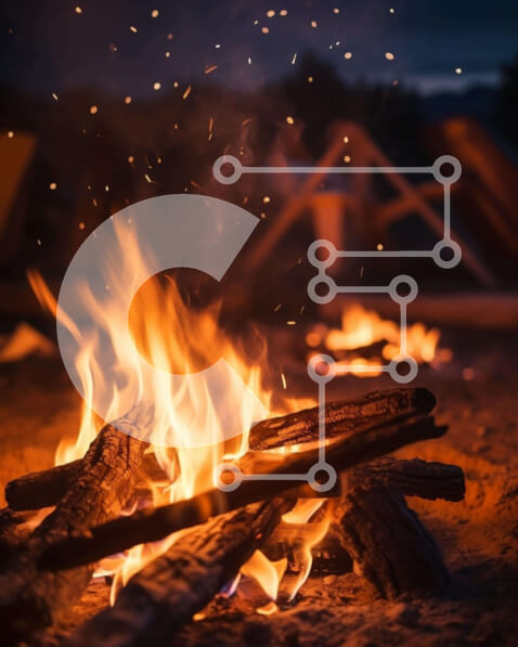 Intra Συλλεκτικό Ξύλινο Παζλ Plywood  4mm - Νυχτερινή συγκέντρωση φωτιάς στην αμμώδη παραλία Σε Ξύλινο Κουτί - Διαστάσεις: 10x10 cm – 25 κομμάτια