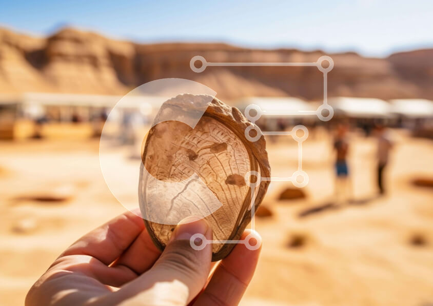 Intra Συλλεκτικό Ξύλινο Παζλ Plywood  4mm - Πρόσωπο που κρατά πέτρα στην έρημο με ανθρώπους Σε Ξύλινο Κουτί - Διαστάσεις: 10x10 cm – 25 κομμάτια