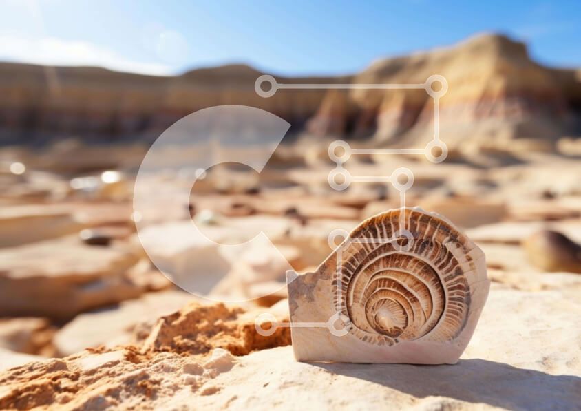 Intra Συλλεκτικό Ξύλινο Παζλ Plywood  4mm - Κοχύλι αμμωνίτη σε βράχο στην έρημο Σε Ξύλινο Κουτί - Διαστάσεις: 10x10 cm – 25 κομμάτια