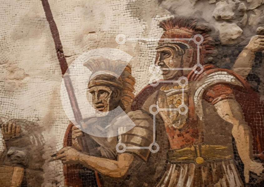 Intra Συλλεκτικό Ξύλινο Παζλ Plywood  4mm - Μωσαϊκό Ζωγραφική Ρωμαίων Στρατιωτών Σε Ξύλινο Κουτί - Διαστάσεις Puzzle: 10x10 cm – 25 κομμάτια