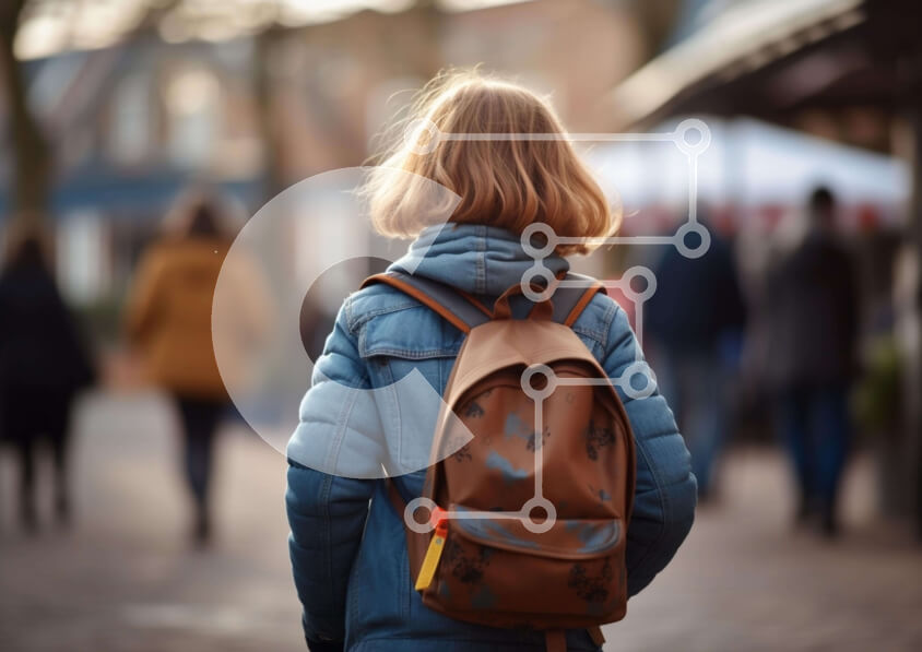 Intra Συλλεκτικό Ξύλινο Παζλ Plywood  4mm - Νεαρό κορίτσι που περπατά με το σακίδιο πλάτης Σε Ξύλινο Κουτί - Διαστάσεις Puzzle: 10x10 cm – 25 κομμάτια