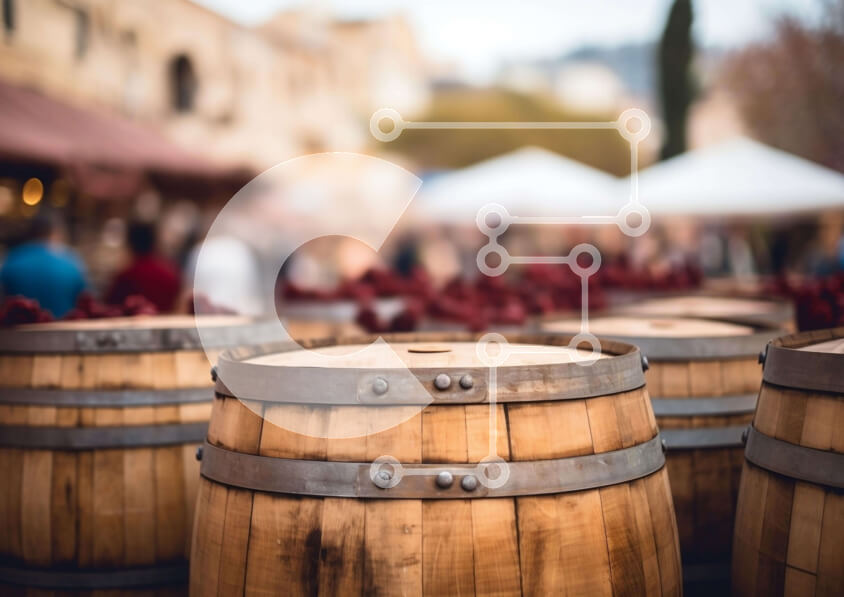 Intra Συλλεκτικό Ξύλινο Παζλ Plywood  4mm - Υπαίθρια αγορά με ξύλινα βαρέλια και ανθρώπους Σε Ξύλινο Κουτί - Διαστάσεις Puzzle: 10x10 cm – 25 κομμάτια