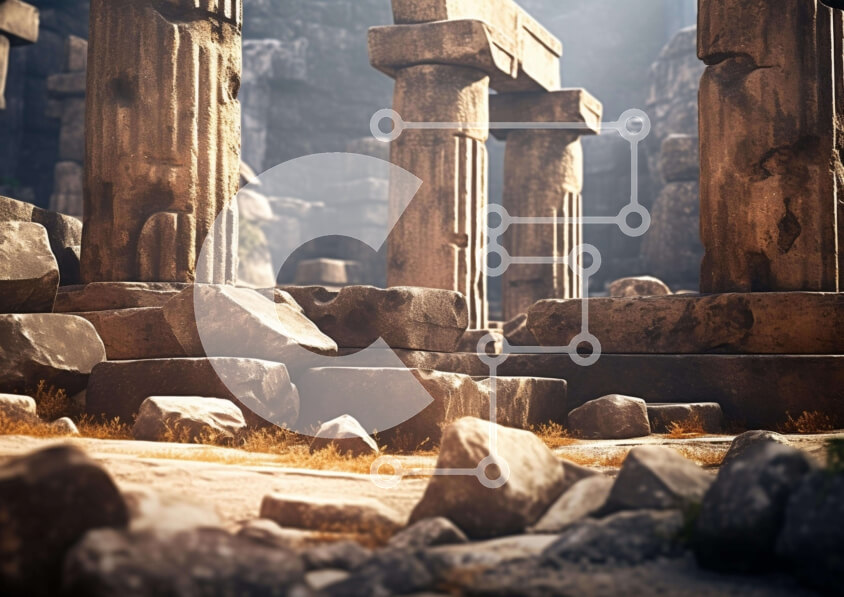 Intra Συλλεκτικό Ξύλινο Παζλ Plywood  4mm - Αρχαίοι πυλώνες και βράχοι με ζώο μυστηρίου Σε Ξύλινο Κουτί - Διαστάσεις: 10x10 cm – 25 κομμάτια