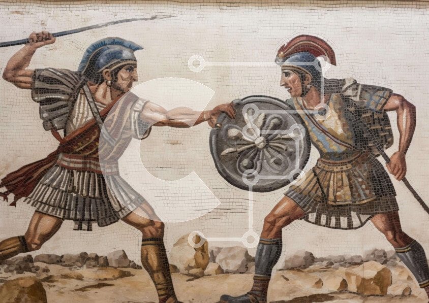 Intra Συλλεκτικό Ξύλινο Παζλ Plywood  4mm - Ζωγραφική Αρχαίων Ρωμαίων Στρατιωτών Σε Ξύλινο Κουτί - Διαστάσεις Puzzle: 10x10 cm – 25 κομμάτια