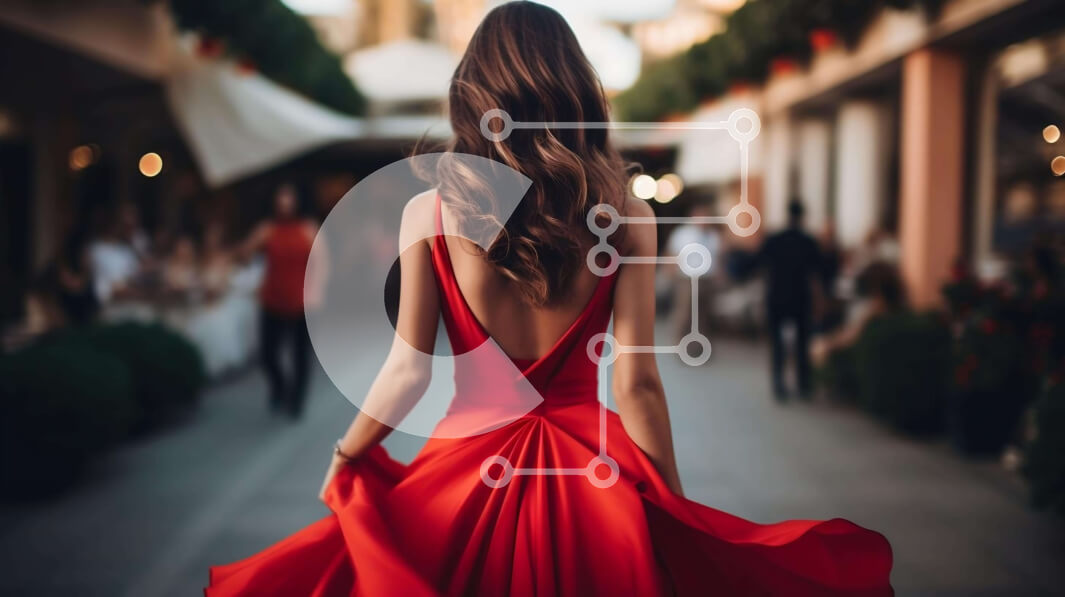 Intra Συλλεκτικό Ξύλινο Παζλ Plywood  4mm - Κομψή γυναίκα με κόκκινο φόρεμα που περπατά στην οδό της πόλης Σε Ξύλινο Κουτί - Διαστάσεις Puzzle: 10x10 cm – 25 κομμάτια