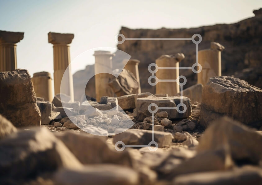 Intra Συλλεκτικό Ξύλινο Παζλ Plywood  4mm - Αρχαίοι πυλώνες και βράχοι στην έρημο Σε Ξύλινο Κουτί - Διαστάσεις Puzzle: 10x10 cm – 25 κομμάτια