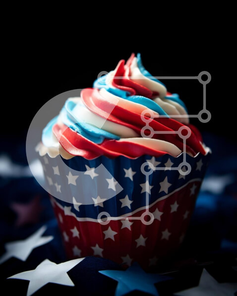 Σετ των 2 Intra Συλλεκτικό Ξύλινο Παζλ Plywood  4mm - Πατριωτικό Cupcake σε φόντο αμερικανικής σημαίας Σε Ξύλινο Κουτί - Διαστάσεις: 10x10 cm – 25 κομμάτια