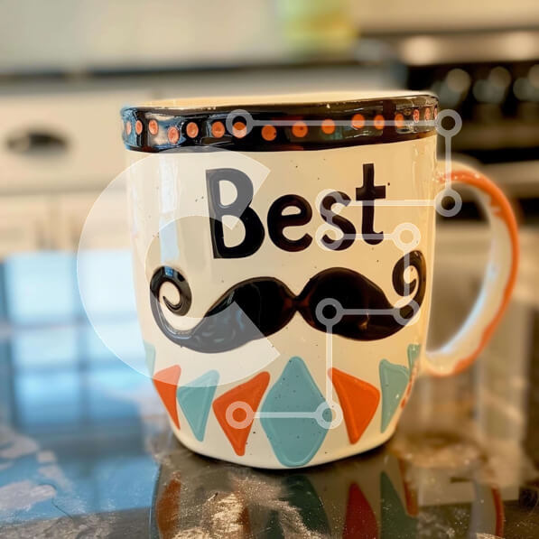 Σετ των 2 Intra Συλλεκτικό Ξύλινο Παζλ Plywood  4mm - Πολύχρωμη κούπα καφέ με μουστάκι και «Best» στον πορτοκαλί πάγκο Σε Ξύλινο Κουτί - Διαστάσεις: 10x10 cm – 25 κομμάτια