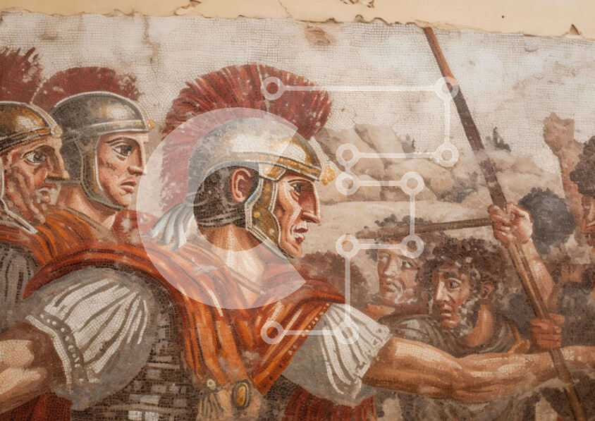 Intra Συλλεκτικό Ξύλινο Παζλ Plywood  4mm - Άνδρες με ρωμαϊκή στρατιωτική ζωγραφική Σε Ξύλινο Κουτί - Διαστάσεις Puzzle: 10x10 cm – 25 κομμάτια