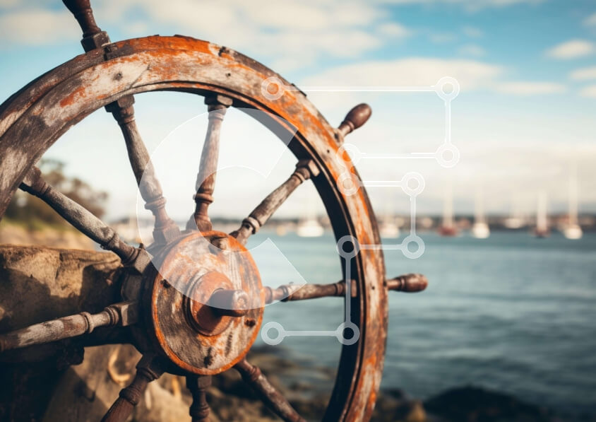 Intra Συλλεκτικό Ξύλινο Παζλ Plywood  4mm - Σκουριασμένο τιμόνι πλοίου με θέα στο νερό Σε Ξύλινο Κουτί - Διαστάσεις: 10x10 cm – 25 κομμάτια