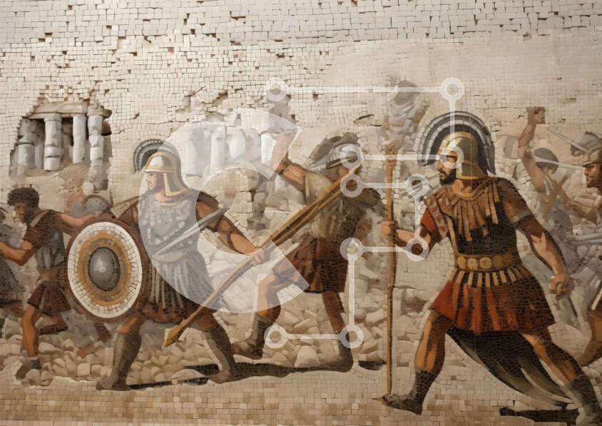 Intra Συλλεκτικό Ξύλινο Παζλ Plywood  4mm - Τοιχογραφία Αρχαίων Ρωμαίων Στρατιωτών Σε Ξύλινο Κουτί - Διαστάσεις Puzzle: 10x10 cm – 25 κομμάτια