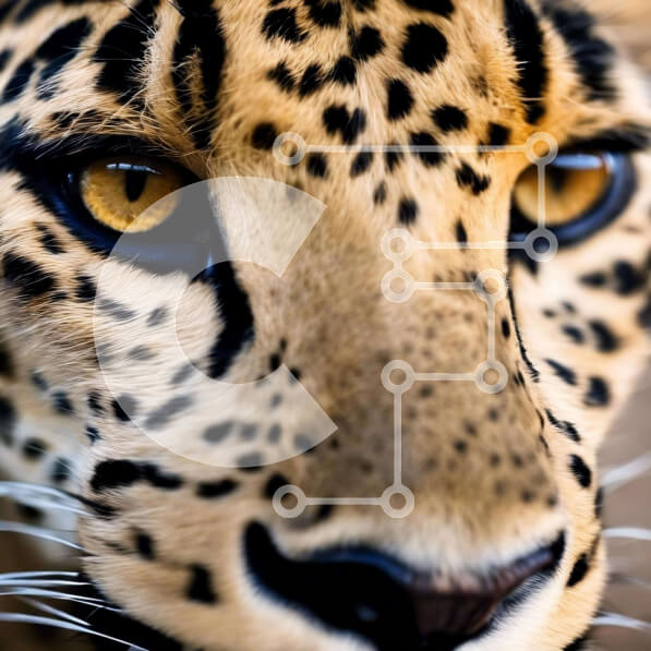 Intra Συλλεκτικό Ξύλινο Παζλ Plywood  4mm - Κοντινό πλάνο του προσώπου μιας λεοπάρδαλης με κίτρινα μάτια Σε Ξύλινο Κουτί - Διαστάσεις: 10x10 cm – 25 κομμάτια