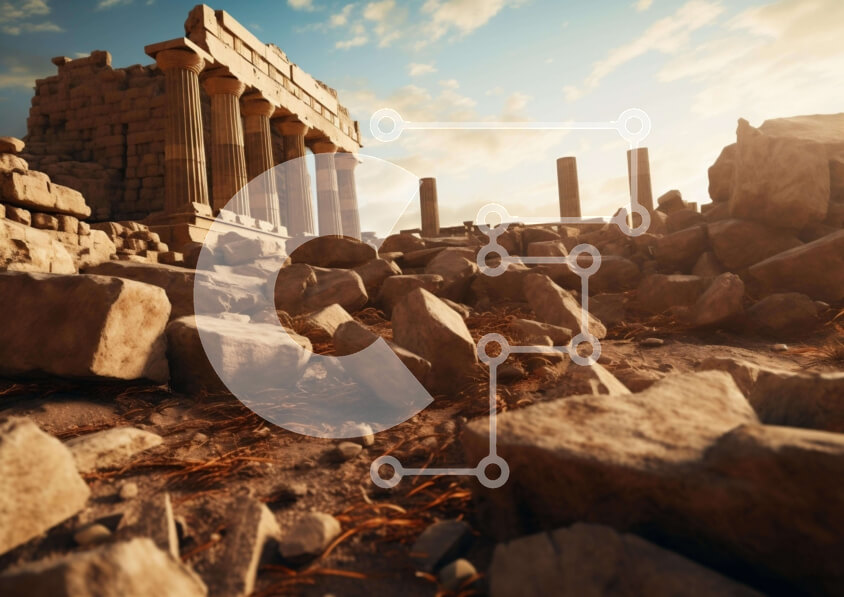 Intra Συλλεκτικό Ξύλινο Παζλ Plywood  4mm - Ερείπια αρχαίου ναού με βράχους και στήλες Σε Ξύλινο Κουτί - Διαστάσεις Puzzle: 10x10 cm – 25 κομμάτια