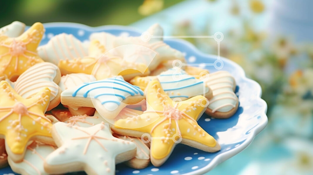 Σετ των 2 Intra Συλλεκτικό Ξύλινο Παζλ Plywood  4mm - Μπλε και λευκό πιάτο με μπισκότα σε σχήμα αστεριού Σε Ξύλινο Κουτί - Διαστάσεις: 10x10 cm – 25 κομμάτια