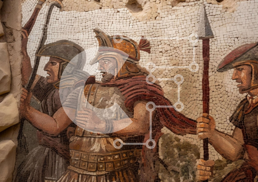 Intra Συλλεκτικό Ξύλινο Παζλ Plywood  4mm - Μωσαϊκό Ζωγραφική του Αρχαίου Ρωμαϊκού Στρατού Σε Ξύλινο Κουτί - Διαστάσεις Puzzle: 10x10 cm – 25 κομμάτια