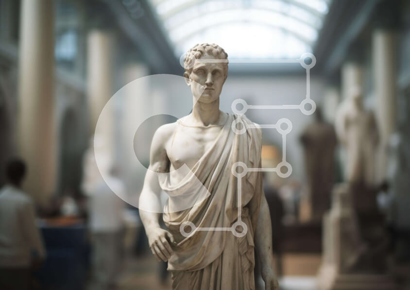 Intra Συλλεκτικό Ξύλινο Παζλ Plywood  4mm - Αρχαίο ρωμαϊκό άγαλμα στην γκαλερί τέχνης Σε Ξύλινο Κουτί - Διαστάσεις Puzzle: 10x10 cm – 25 κομμάτια