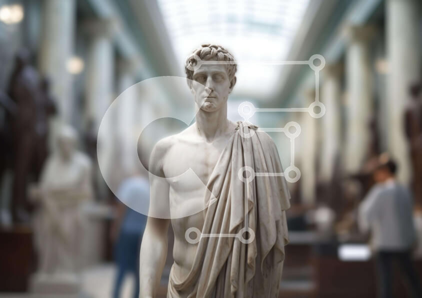 Intra Συλλεκτικό Ξύλινο Παζλ Plywood  4mm - Άγαλμα από λευκό μάρμαρο σε Μουσείο Τέχνης με ανθρώπους Σε Ξύλινο Κουτί - Διαστάσεις Puzzle: 10x10 cm – 25 κομμάτια