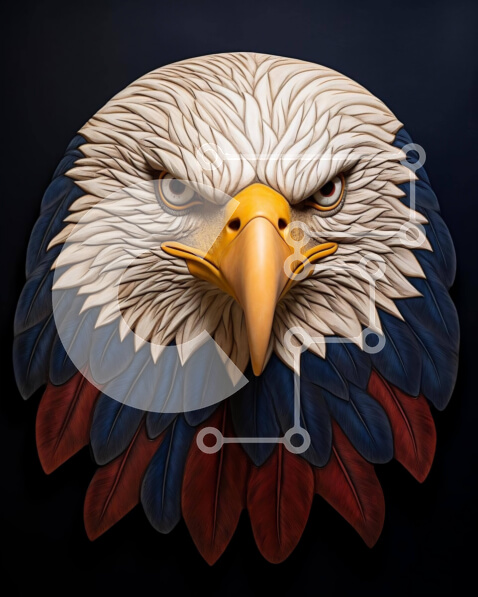 Σετ των 2 Intra Συλλεκτικό Ξύλινο Παζλ Plywood  4mm - Ρεαλιστικό κεφάλι αετού με κόκκινα, λευκά και μπλε φτερά Σε Ξύλινο Κουτί - Διαστάσεις: 10x10 cm – 25 κομμάτια