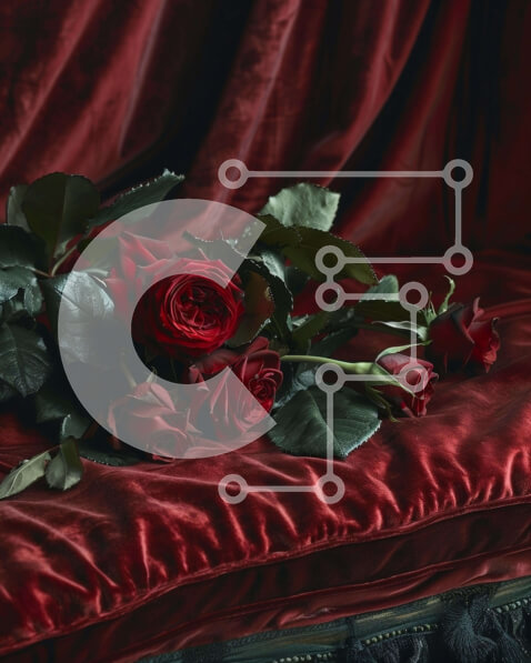 Intra Συλλεκτικό Ξύλινο Παζλ Plywood  4mm - Κόκκινα τριαντάφυλλα σε έναν καναπέ από κόκκινο βελούδο Σε Ξύλινο Κουτί - Διαστάσεις: 10x10 cm – 25 κομμάτια