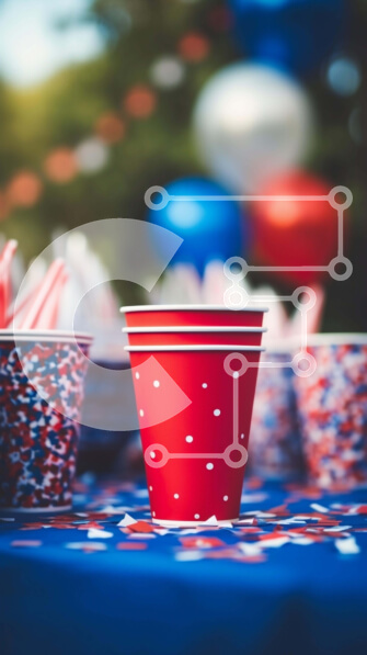 Intra Συλλεκτικό Ξύλινο Παζλ Plywood  4mm - Εορταστικό τραπέζι 4ης Ιουλίου με χάρτινα ποτήρια Σε Ξύλινο Κουτί - Διαστάσεις Puzzle: 10x10 cm – 25 κομμάτια