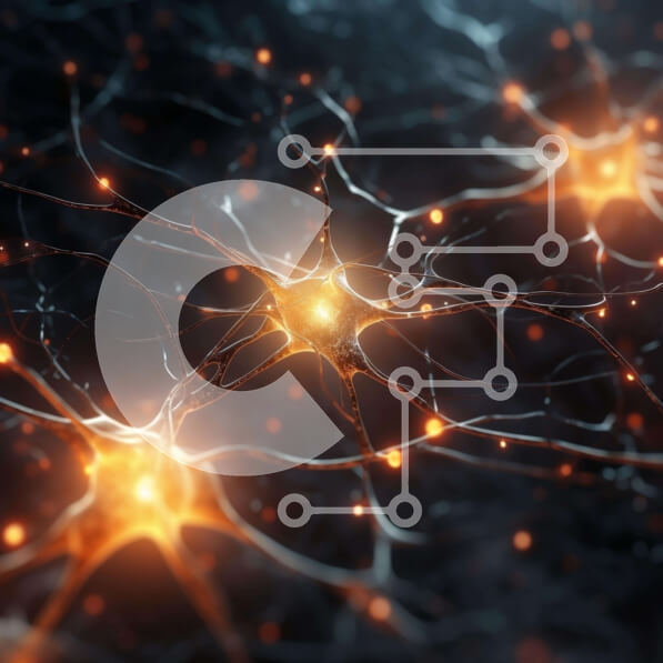 Intra Συλλεκτικό Ξύλινο Παζλ Plywood  4mm - 3D εικόνα των νευρώνων που φωτίζονται με φωτεινά πορτοκαλί φώτα Σε Ξύλινο Κουτί - Διαστάσεις Puzzle: 10x10 cm – 25 κομμάτια