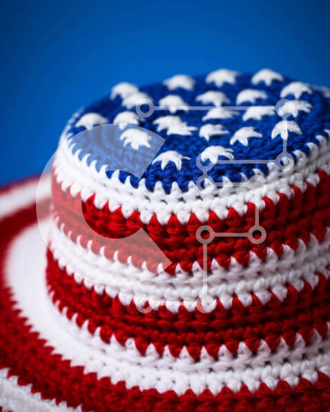 Intra Συλλεκτικό Ξύλινο Παζλ Plywood  4mm - Κροσέ Κόκκινο, Λευκό και Μπλε καπέλο με σχέδιο αμερικανικής σημαίας Σε Ξύλινο Κουτί - Διαστάσεις: 10x10 cm – 25 κομμάτια