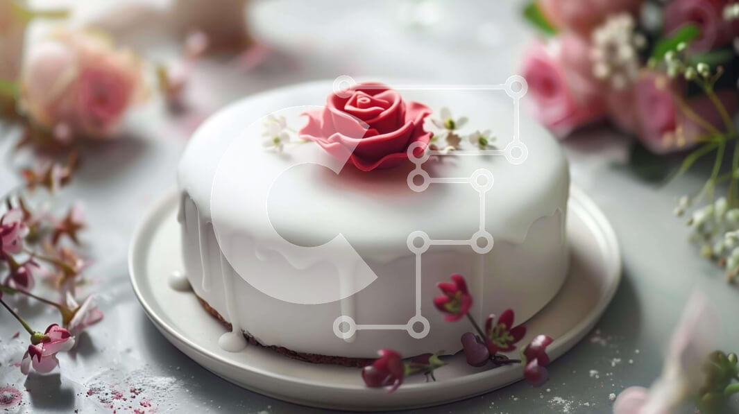 Σετ των 2 Intra Συλλεκτικό Ξύλινο Παζλ Plywood  4mm - Λευκό κέικ με γλάσο και ροζ λουλούδια Σε Ξύλινο Κουτί - Διαστάσεις: 10x10 cm – 25 κομμάτια