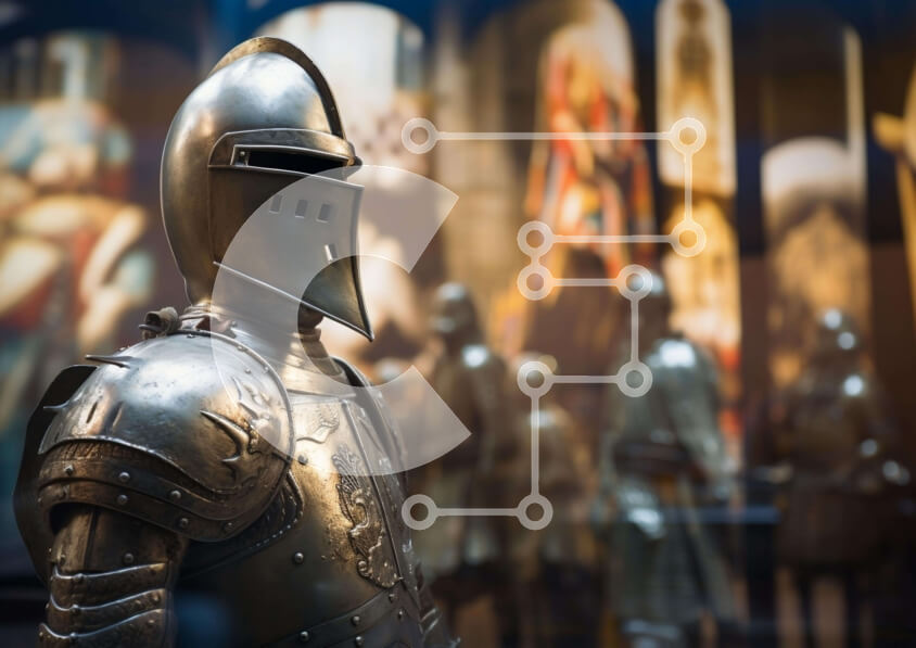 Intra Συλλεκτικό Ξύλινο Παζλ Plywood  4mm - Επίδειξη Μεσαιωνικής Πανοπλίας και Έργων Τέχνης Σε Ξύλινο Κουτί - Διαστάσεις Puzzle: 10x10 cm – 25 κομμάτια