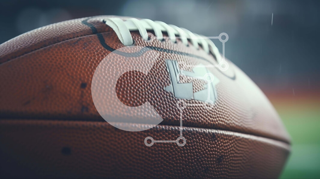 Intra Συλλεκτικό Ξύλινο Παζλ Plywood  4mm - Κοντινό πλάνο της μπάλας αμερικανικού ποδοσφαίρου σε κίνηση Σε Ξύλινο Κουτί - Διαστάσεις Puzzle: 10x10 cm – 25 κομμάτια