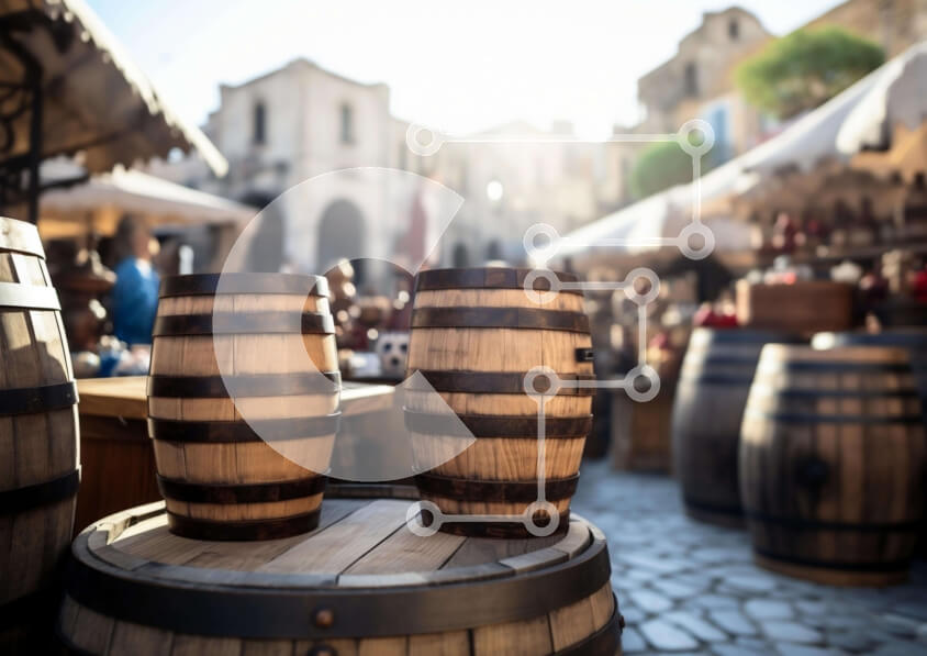 Intra Συλλεκτικό Ξύλινο Παζλ Plywood  4mm - Ξύλινα βαρέλια σε υπαίθρια αγορά Σε Ξύλινο Κουτί - Διαστάσεις: 10x10 cm – 25 κομμάτια