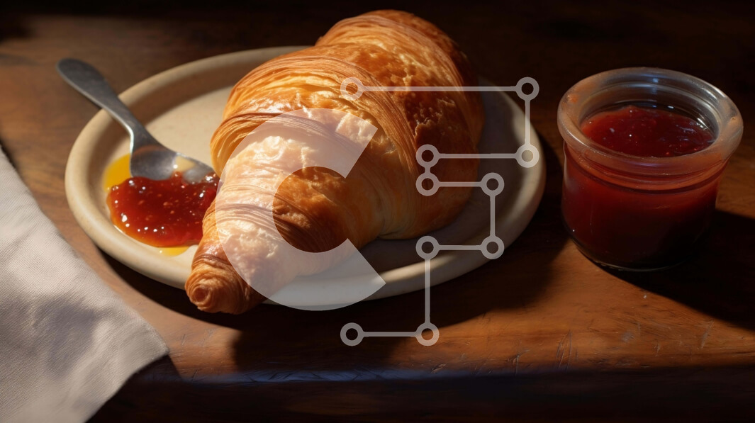 Σετ των 2 Intra Συλλεκτικό Ξύλινο Παζλ Plywood  4mm - Κρουασάν με μαρμελάδα στο πιάτο Σε Ξύλινο Κουτί - Διαστάσεις: 10x10 cm – 25 κομμάτια