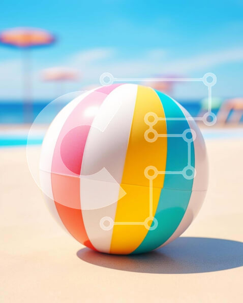 Σετ των 2 Intra Συλλεκτικό Ξύλινο Παζλ Plywood  4mm - Πολύχρωμη μπάλα παραλίας στην άμμο με ομπρέλες και θέα στον ωκεανό Σε Ξύλινο Κουτί - Διαστάσεις: 10x10 cm – 25 κομμάτια