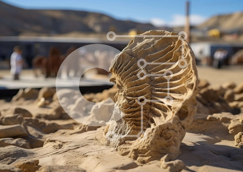 Intra Συλλεκτικό Ξύλινο Παζλ Plywood  4mm - Απολιθωμένο γλυπτό αμμωνίτη στην έρημο με ανθρώπους Σε Ξύλινο Κουτί - Διαστάσεις: 10x10 cm – 25 κομμάτια