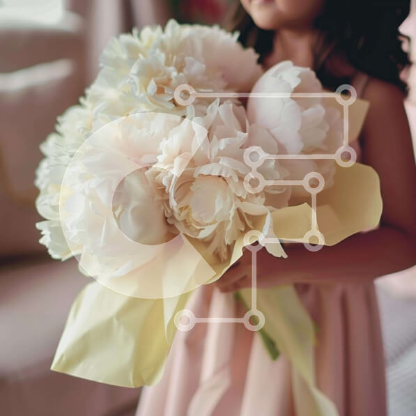 Σετ των 2 Intra Συλλεκτικό Ξύλινο Παζλ Plywood  4mm - Νεαρό κορίτσι με μπουκέτο από λευκές παιώνιες Σε Ξύλινο Κουτί - Διαστάσεις: 10x10 cm – 25 κομμάτια