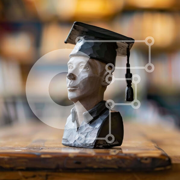 Intra Συλλεκτικό Ξύλινο Παζλ Plywood  4mm - Γλυπτό προτομής ηλικιωμένου άνδρα με ενδυμασία αποφοίτησης Σε Ξύλινο Κουτί - Διαστάσεις Puzzle: 10x10 cm – 25 κομμάτια