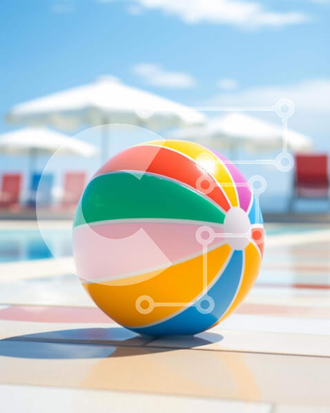 Intra Συλλεκτικό Ξύλινο Παζλ Plywood  4mm - Πολύχρωμη μπάλα παραλίας στην εξωτερική πισίνα Σε Ξύλινο Κουτί - Διαστάσεις Puzzle: 10x10 cm – 25 κομμάτια