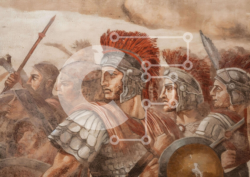 Intra Συλλεκτικό Ξύλινο Παζλ Plywood  4mm - Στρατιώτες Ρωμαϊκής Εποχής με Στολές Κρατώντας Δόρατα και Ασπίδες Σε Ξύλινο Κουτί - Διαστάσεις Puzzle: 10x10 cm – 25 κομμάτια