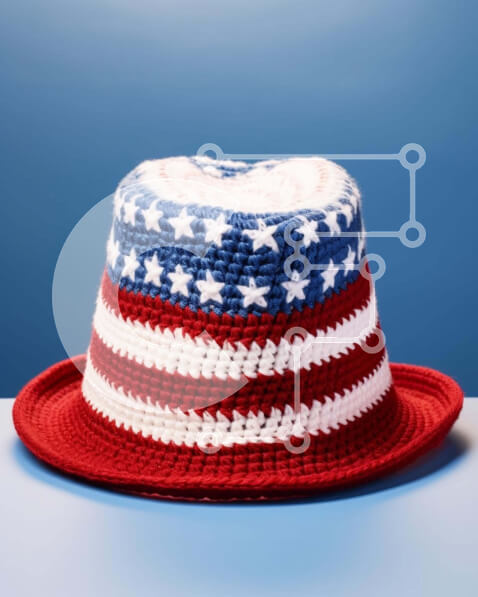 Intra Συλλεκτικό Ξύλινο Παζλ Plywood  4mm - Πατριωτικό κροσέ καπέλο με μοτίβο αμερικανικής σημαίας Σε Ξύλινο Κουτί - Διαστάσεις Puzzle: 10x10 cm – 25 κομμάτια