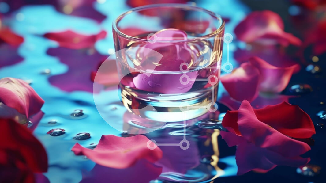 Σετ των 2 Intra Συλλεκτικό Ξύλινο Παζλ Plywood  4mm - Ποτήρι με νερό και ροζ ροδοπέταλα Σε Ξύλινο Κουτί - Διαστάσεις: 10x10 cm – 25 κομμάτια