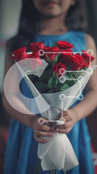 Intra Συλλεκτικό Ξύλινο Παζλ Plywood  4mm - Νεαρό κορίτσι που κρατά μπουκέτο και δαχτυλίδια με κόκκινα τριαντάφυλλα Σε Ξύλινο Κουτί - Διαστάσεις Puzzle: 10x10 cm – 25 κομμάτια