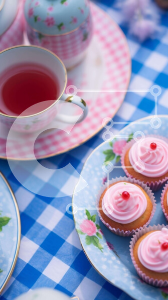 Intra Συλλεκτικό Ξύλινο Παζλ Plywood  4mm - Cupcakes και ποτά σε ένα μπλε τραπεζομάντιλο Σε Ξύλινο Κουτί - Διαστάσεις: 10x10 cm – 25 κομμάτια