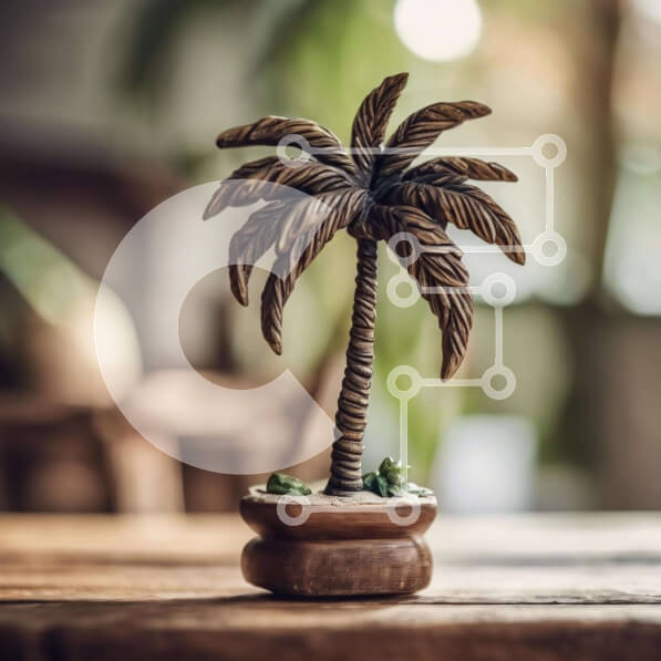 Intra Συλλεκτικό Ξύλινο Παζλ Plywood  4mm - Μικρό ειδώλιο φοίνικα σε παλιό ξύλινο τραπέζι Σε Ξύλινο Κουτί - Διαστάσεις: 10x10 cm – 25 κομμάτια