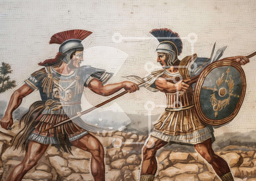 Intra Συλλεκτικό Ξύλινο Παζλ Plywood  4mm - Αρχαίοι Ρωμαίοι πολεμιστές στη ζωγραφική μάχης Σε Ξύλινο Κουτί - Διαστάσεις Puzzle: 10x10 cm – 25 κομμάτια