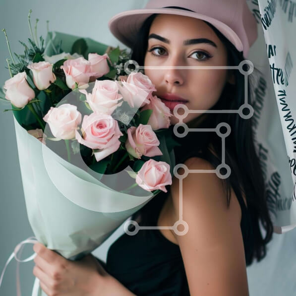 Σετ των 2 Intra Συλλεκτικό Ξύλινο Παζλ Plywood  4mm - Νεαρή γυναίκα που κρατά ροζ τριαντάφυλλα με αγάπη και λόγια γενεθλίων Σε Ξύλινο Κουτί - Διαστάσεις: 10x10 cm – 25 κομμάτια