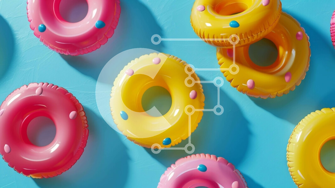 Intra Συλλεκτικό Ξύλινο Παζλ Plywood  4mm - Πολύχρωμα φουσκωτά ντόνατς σε μπλε φόντο Σε Ξύλινο Κουτί - Διαστάσεις: 10x10 cm – 25 κομμάτια