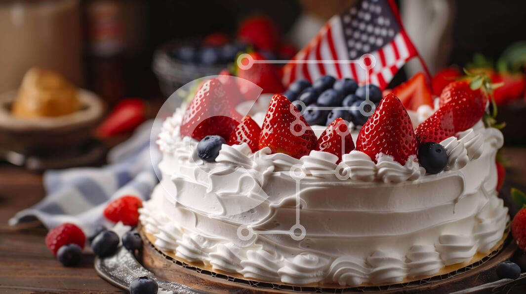 Σετ των 2 Intra Συλλεκτικό Ξύλινο Παζλ Plywood  4mm - Λευκό κέικ με αμερικανική σημαία και μούρα Σε Ξύλινο Κουτί - Διαστάσεις: 10x10 cm – 25 κομμάτια