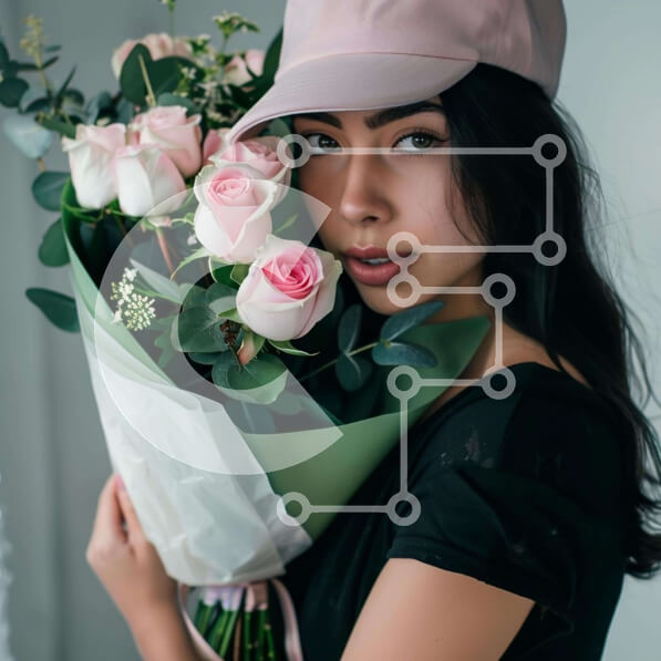 Σετ των 2 Intra Συλλεκτικό Ξύλινο Παζλ Plywood  4mm - Νεαρή γυναίκα που κρατά μπουκέτο με ροζ τριαντάφυλλα Σε Ξύλινο Κουτί - Διαστάσεις: 10x10 cm – 25 κομμάτια